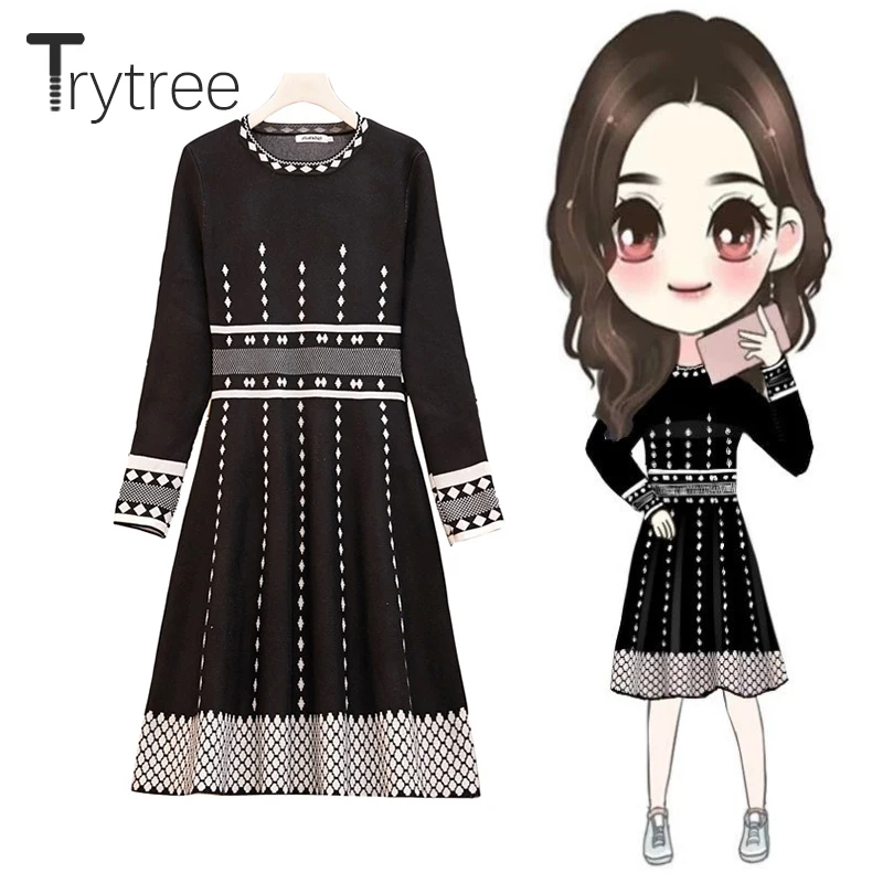 Trytree 2019 Осень Зима Женское Повседневное платье Элегантное с o образным вырезом