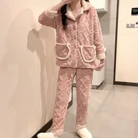 coral velvet pajamas womens autumn and winter thickened warm sweet and lovely flannel home suit winter pajamas for women