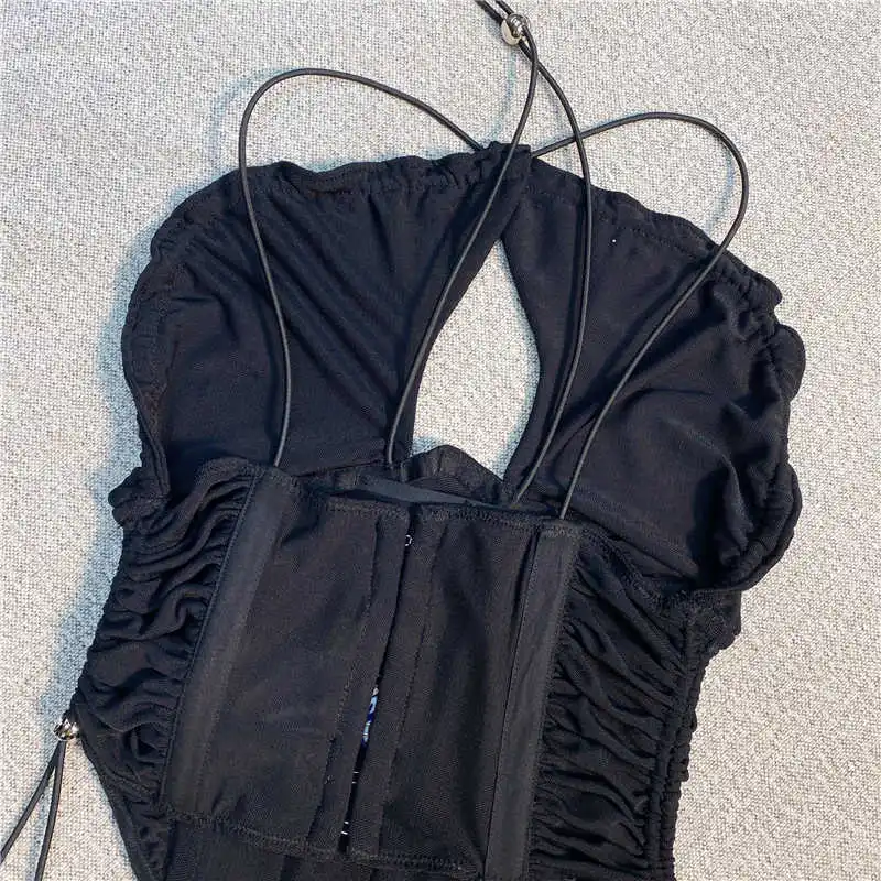 Женский черный топ на бретельках DEAT с вырезами завязках новинка сексуальный