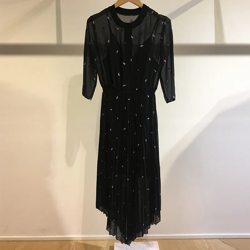 Женское платье осенне-зимнее асимметричное платье-двойка с цветочной вышивкой и