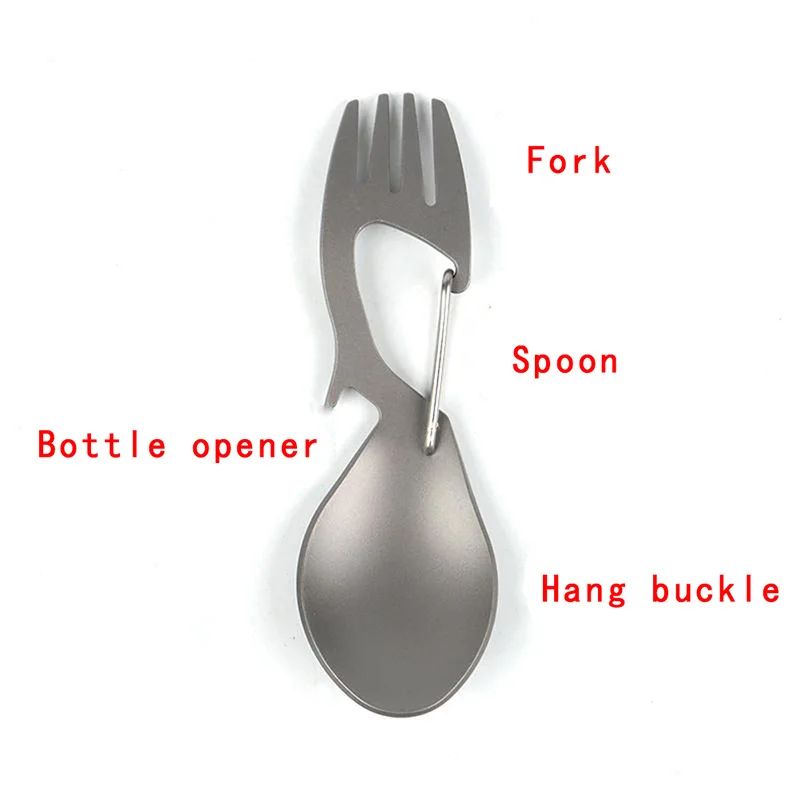 

Multi-Tool Titanium Construction Spork Multi-Function Spoon Fork Carabiner Bottle Opener Outdoor Camping Picnic Tableware