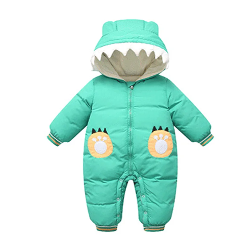 

2020 Winter Infant Baby Clothing New Baby Boys Thick Down Cotton Jumpsuit Girls Long-sleeved Hooded Romper 3-12 Month 35