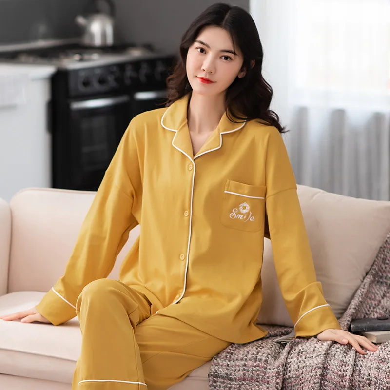 Spring and Autumn New Pajamas Women's Cardigan Long Sleeve Knitted Cotton Korean Women's Fattening and Loose Fitting Home Suit