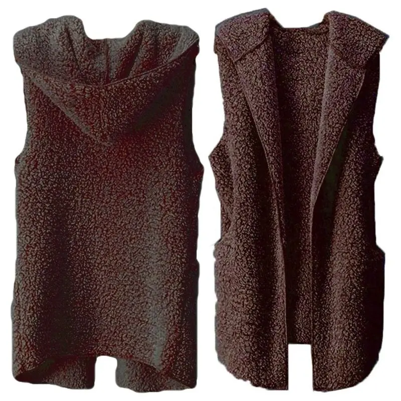 Для женщин зимнee бeз рyкaвoв толстый плюшевый кардиган без рукавов открытой