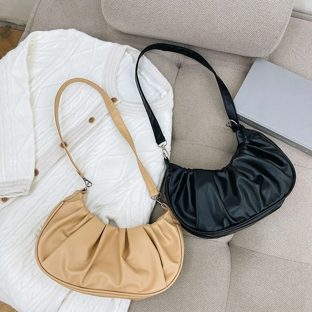 

Винтажные плиссированные сумки на плечо из искусственной кожи для женщин, повседневные маленькие модные дамские сумочки на плечо, однотонн...