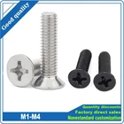 50P, M1.2, M1.4, M1.6, M2, M2.5, M3, M3.5, M4 Mini, Micro, черный, 304, из нержавеющей стали, крестообразный, плоский, с потайной резьбой