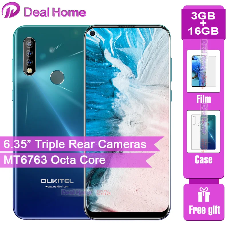 Oukitel C17 Triple Rear Cameras 6.35” Smartphone MT6763 Octa Core Android 9.0 3GB 16GB 3900mAh Fingerprint Face ID Mobile Phone |