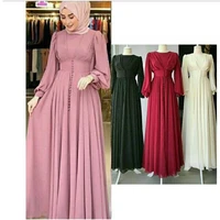 muslim hijab dress 2021 women solid button chiffon eid mubarak party evening long dress arabic turkish islamic clothing