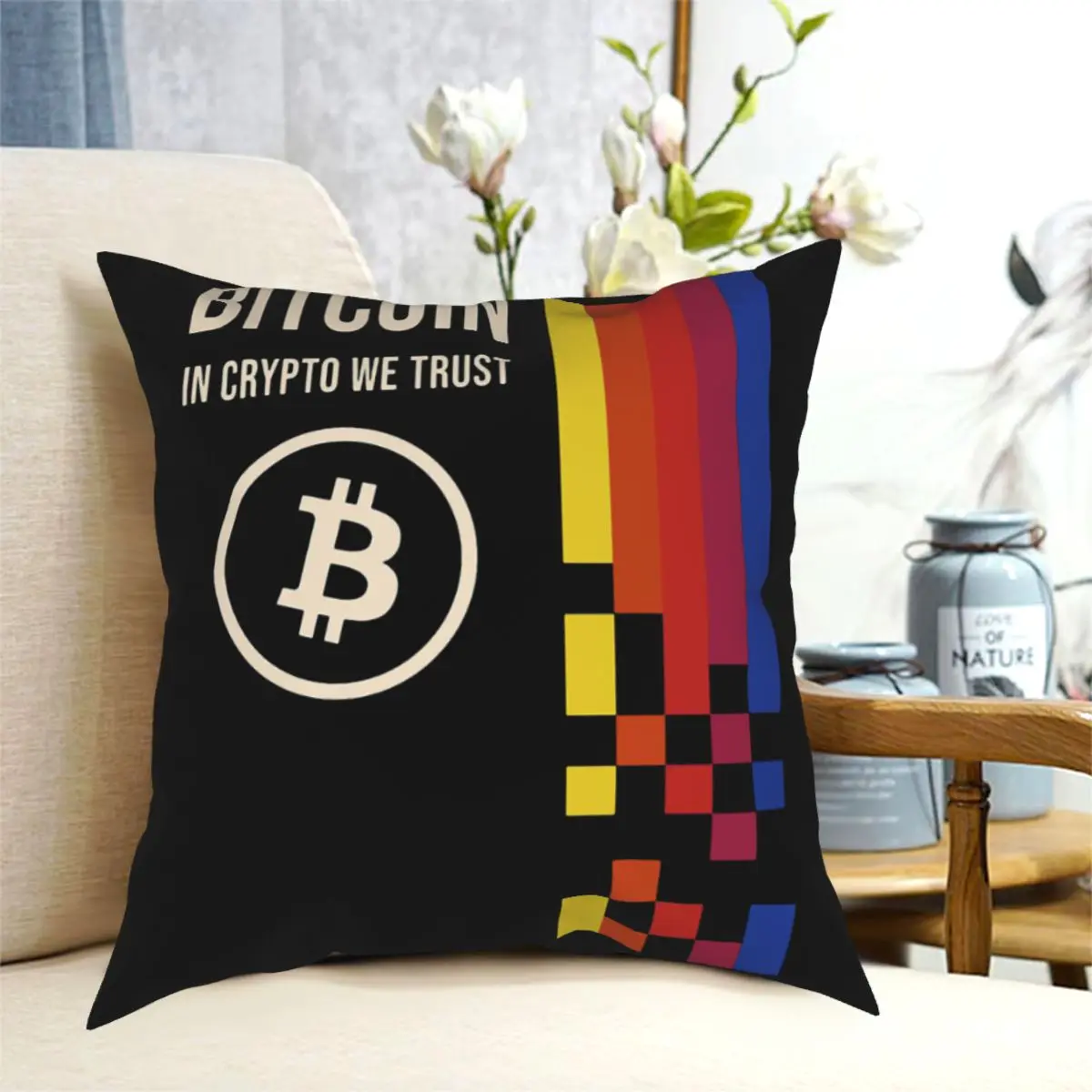 

Retro IN CRYPTO WE TRUST Polyester Cushion Cover Bitcoin Miners Meme For Home Car Decorative Breathable Cojines Decorativos