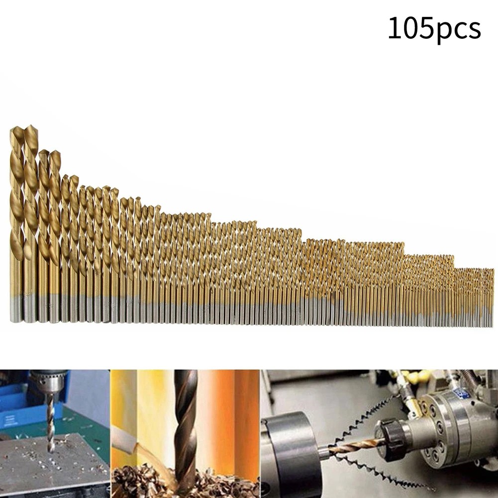 105pcs Multifunctional Hole Openers Portable Spiral Groove Woodworking High Speed Steel Drill Bit Set Non Slip Straight Shank |