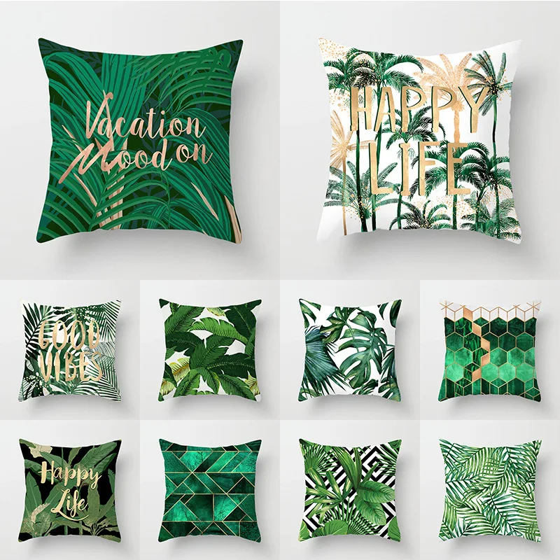 

Modern Green Tropical Plant leaves Pillowcase Palm Monstera Cactus Polyester Pillow Cover Decorative Sofa Cushions Cover Decor