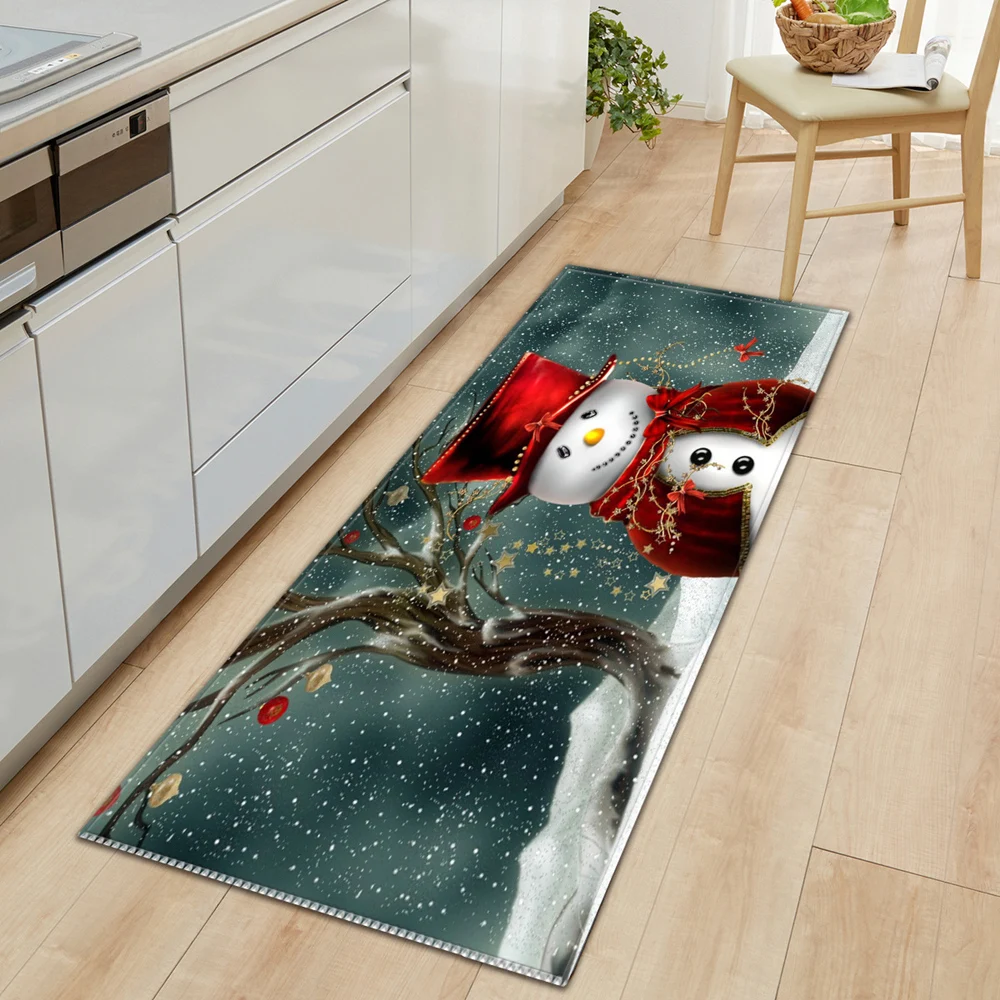 

Christmas Kitchen Carpet Living Room Bedroom Floor Decor Rug Entrance Doormat Home Hallway Balcony Bathroom Anti-Slip Long Mat
