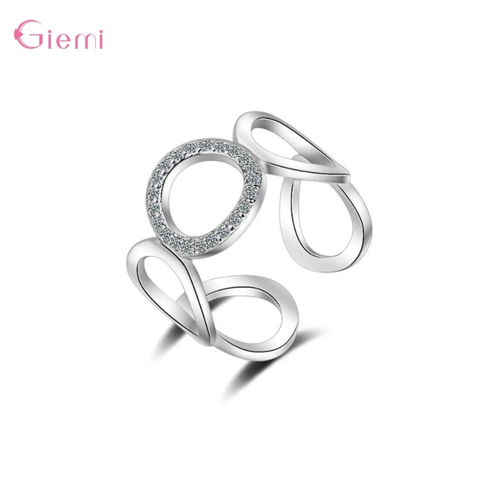 Silver Adjustable Hollow Open 925 Sterling Silver Rings Geometric Openning Ring Women Punk Knuckle Rings Fashion Birthday Party Jewelry - Цвет основного камня: Silver