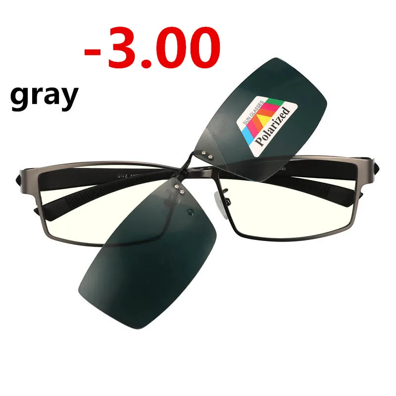 gray-3.00 Клипса солнцезащитные очки из нержавеющей близорукости очки для компьютера мужские очки с прозрачными защитными стеклами очки анти синий луч Оправа очков-1,0 очки-1-2-3 - Цвет оправы: gray-3.00