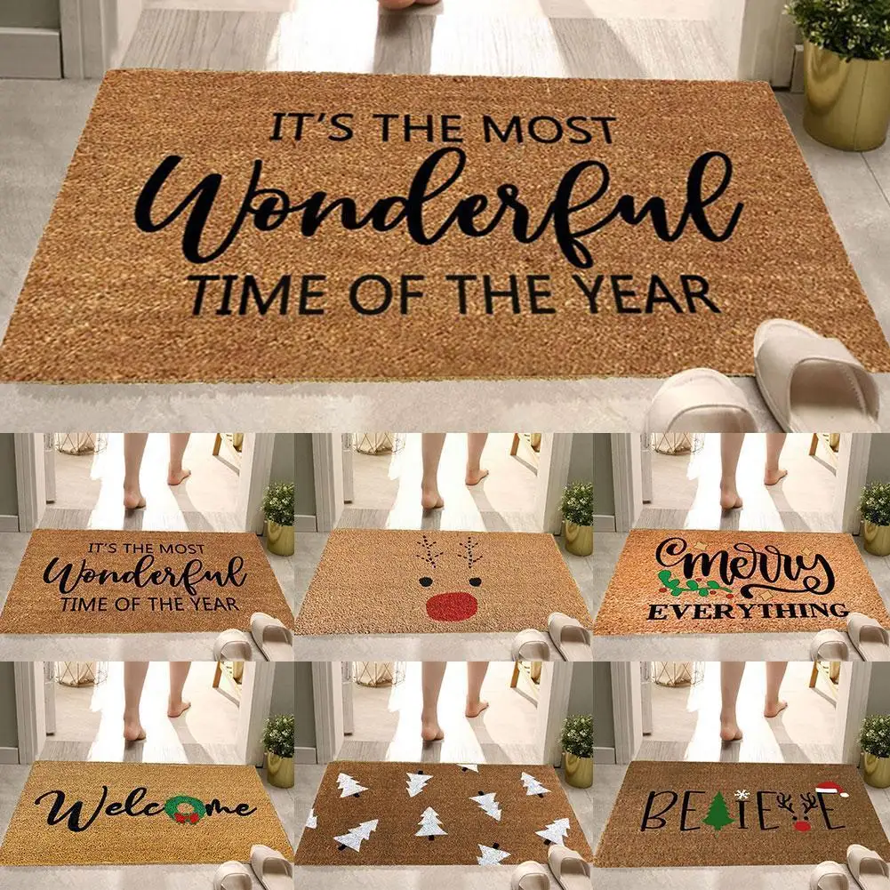 

60*40cm Christmas Flannel Anti-slip Fluffy Floor Mat Carpet Noel New Year Xmas Decor Gift Home Navidad Or Holiday 2022 E3x7