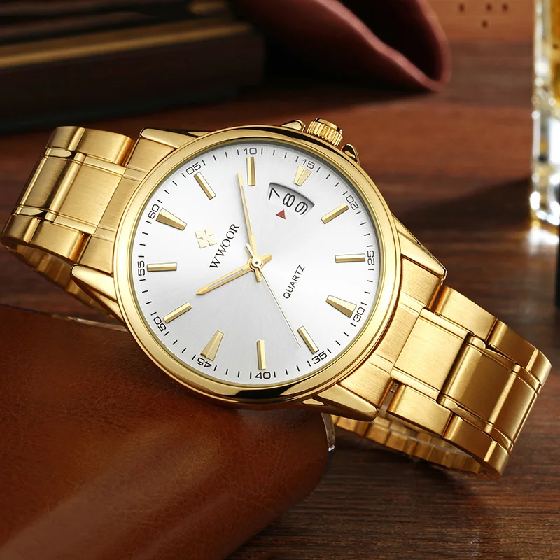 

WWOOR 2021 Fashion Mens Watches Top Brand Luxury Gold Stainless Steel Quartz Watch Men Waterproof Wrist Watch Relogios Masculino