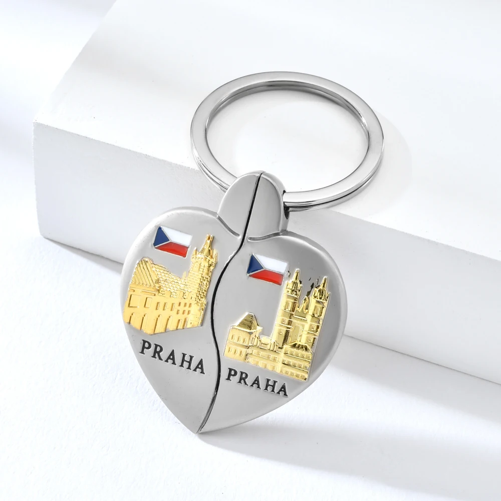 Брелок в форме сердца для влюбленных пар позолоченные аксессуары ключей Praha