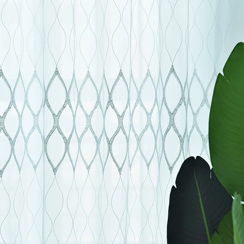 Прозрачные Занавески с геометрической вышивкой для спальни Современные Простые