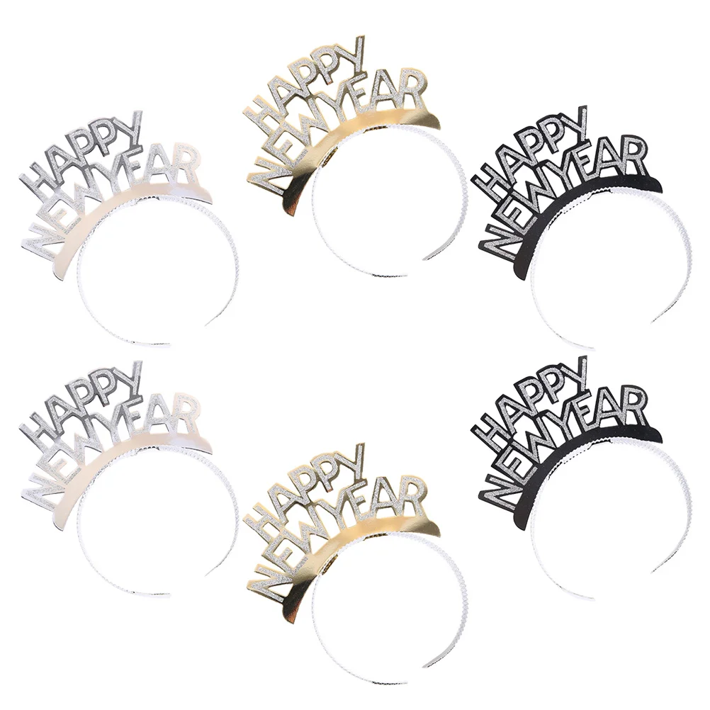 

6pcs Headband Happy New Year Letters Hair Headdress New Year Party Kids Party Hair Accessories (Golden Silver Black Mixed)
