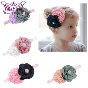 Повязка на голову для девочек Nishine, тканевая повязка на голову с цветами и розами, жемчужины, горный хрусталь для волос