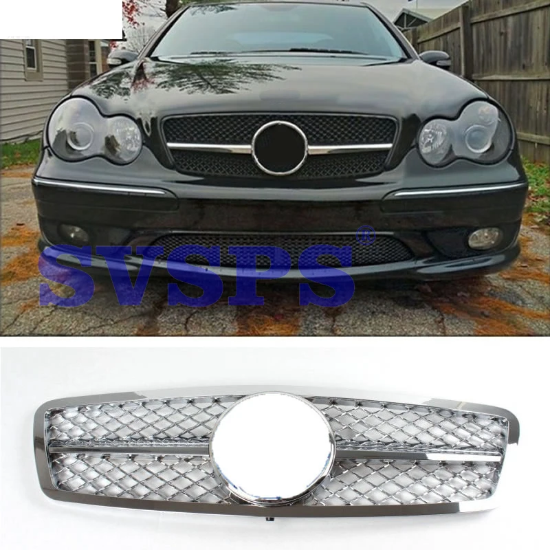 Высокое качество ABS передняя средняя решетка для Mercedes Benz C-Class W203 хром серебро 2000-2006 год
