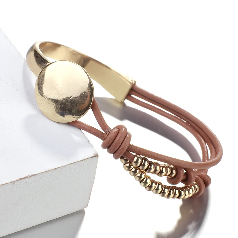 Женский плетеный браслет ALLYES оранжевая веревка из богемной кожи с золотыми