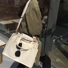 Женская сумка-тоут, холщовая, модная, однотонная, с застежкой, в Корейском стиле, Большая вместительная, школьная сумка с множеством карманов