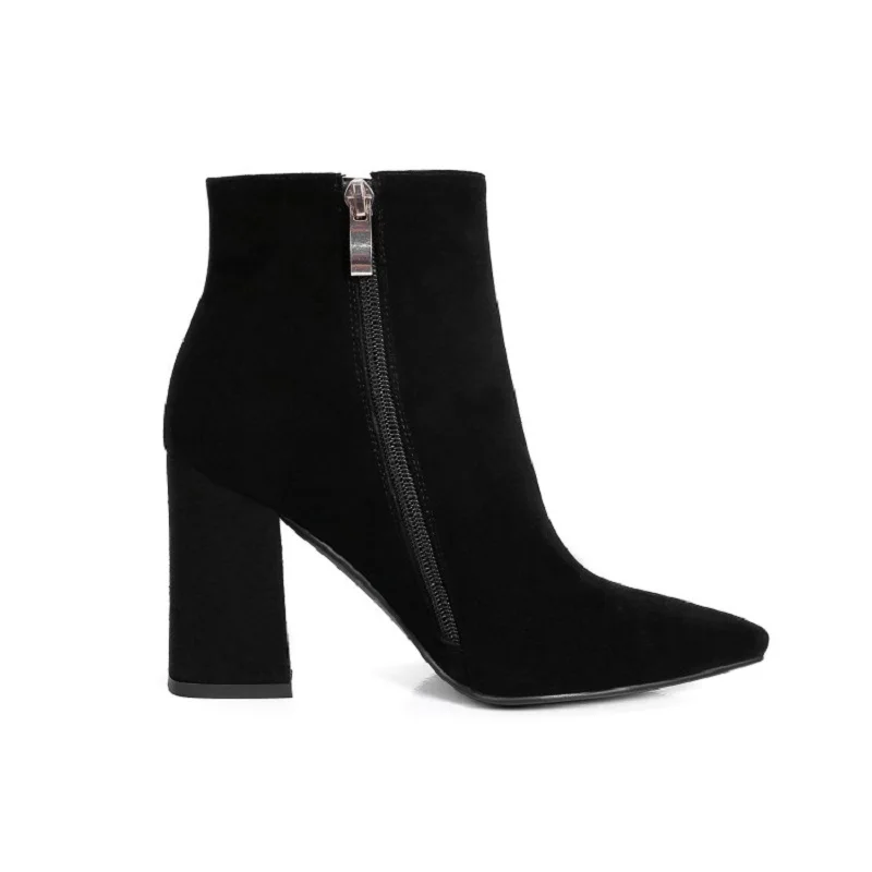 Женские замшевые ботильоны с острым носком на квадратном каблуке размеры 4 8