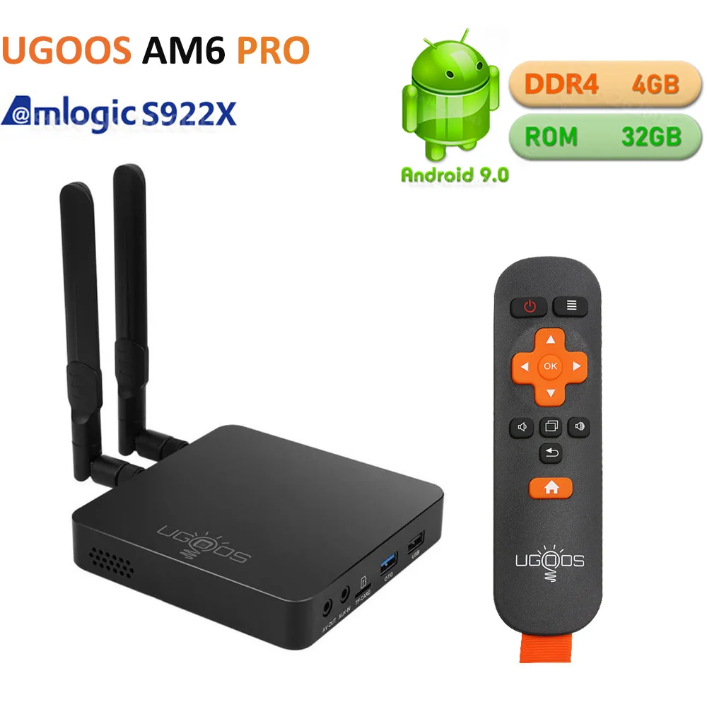 Smart Tv Box UGOOS AM6 Pro Android 9,0 Amlogic S922X 4 Гб ОЗУ 32 Гб ПЗУ Bluetooth 5,0 2,4G 5G WiFi LAN 1000M 4K HD медиаплеер