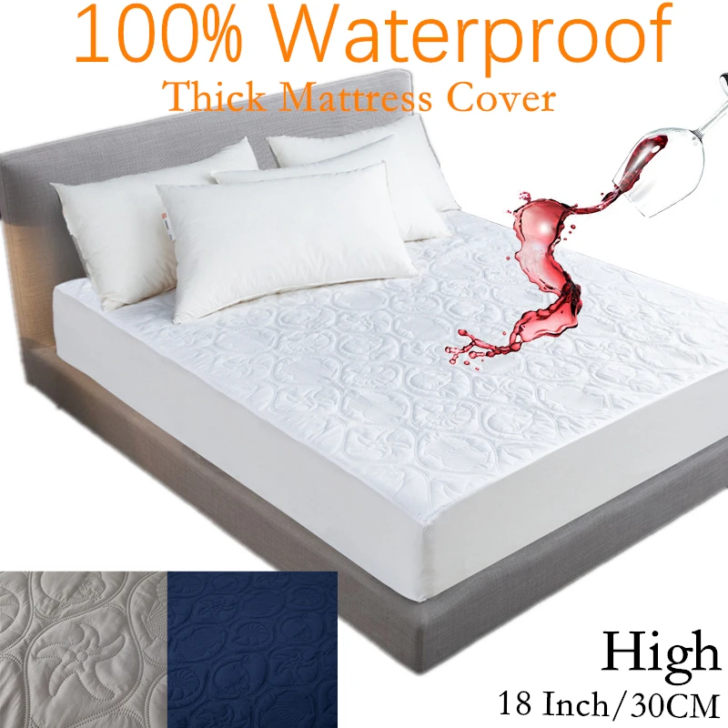 

White Solid Color Quilted Embossed Waterproof Mattress Protector Fitted Sheet Style Cover for Mattress Thick Soft Pad for Bed