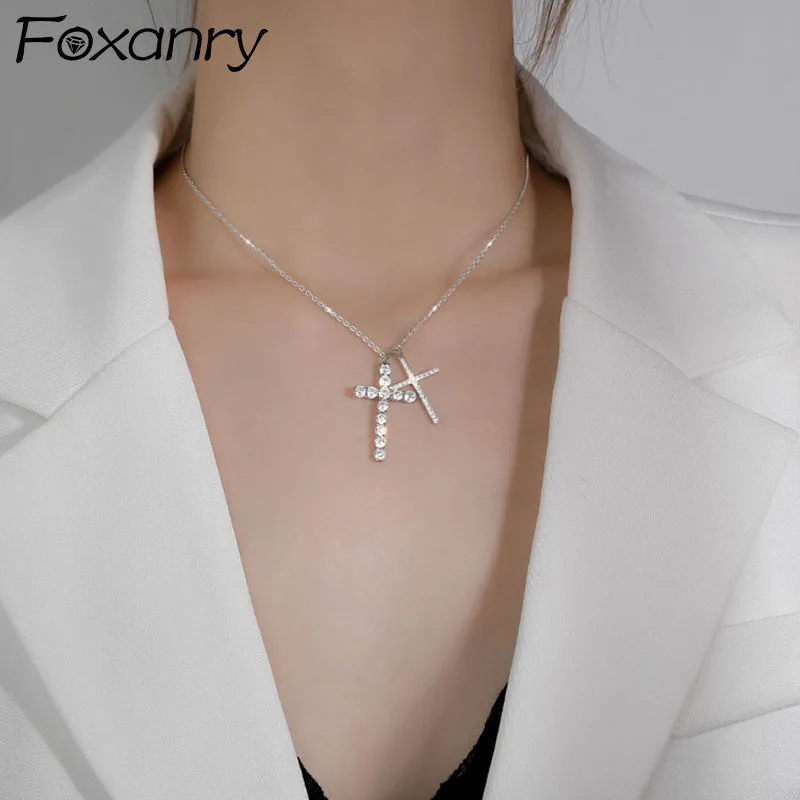 

Ожерелье FOXANRY серебряного цвета с цепочкой до ключицы для женщин, модное элегантное креативное милое сверкающее ожерелье невесты с циркони...