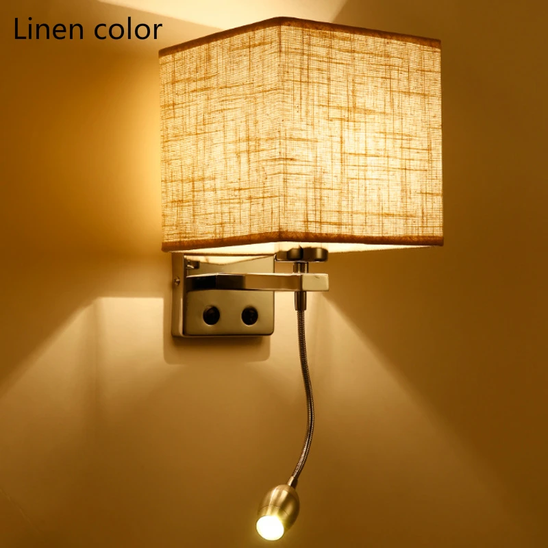 Linen color A-1047 Светодиодный настенный светильник для спальни, прикроватный светильник, регулируемый книжный светильник, настенный светильник, светодиодный настенный светильник s для дома, тканевый туалетный светильник E27 - Цвет абажура: Linen color A-1047