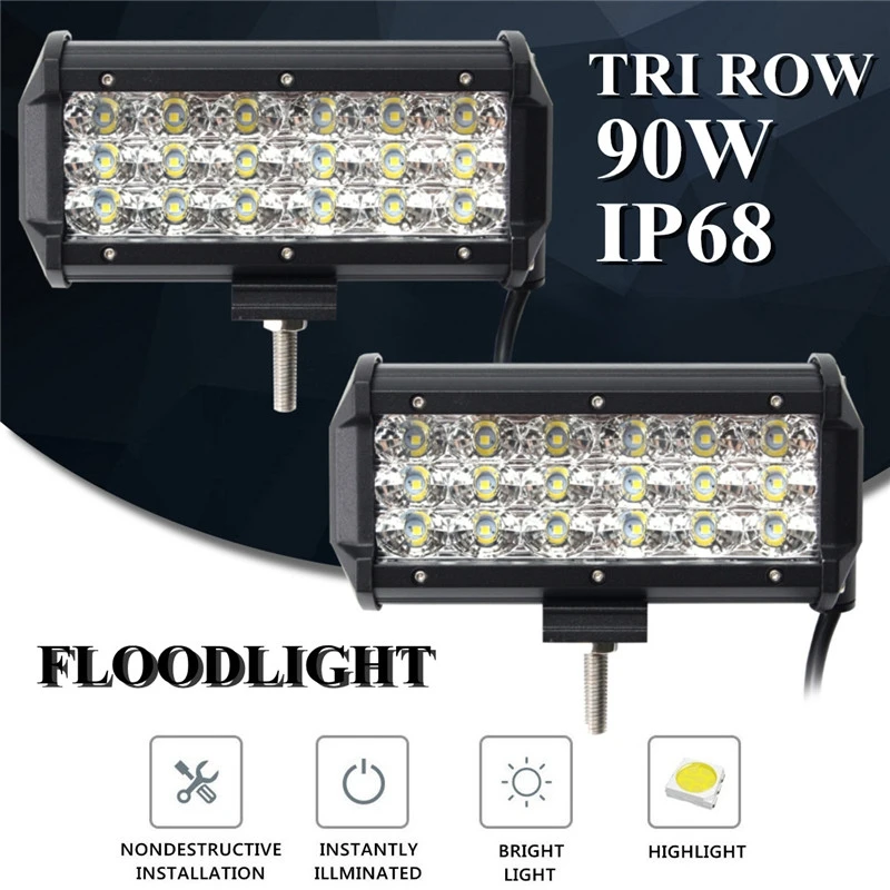 

7 дюймов для грузовых автомобилей Jeep SUV три ряда 18led DV10-30V 90W IP68 белый 6000 К потока
