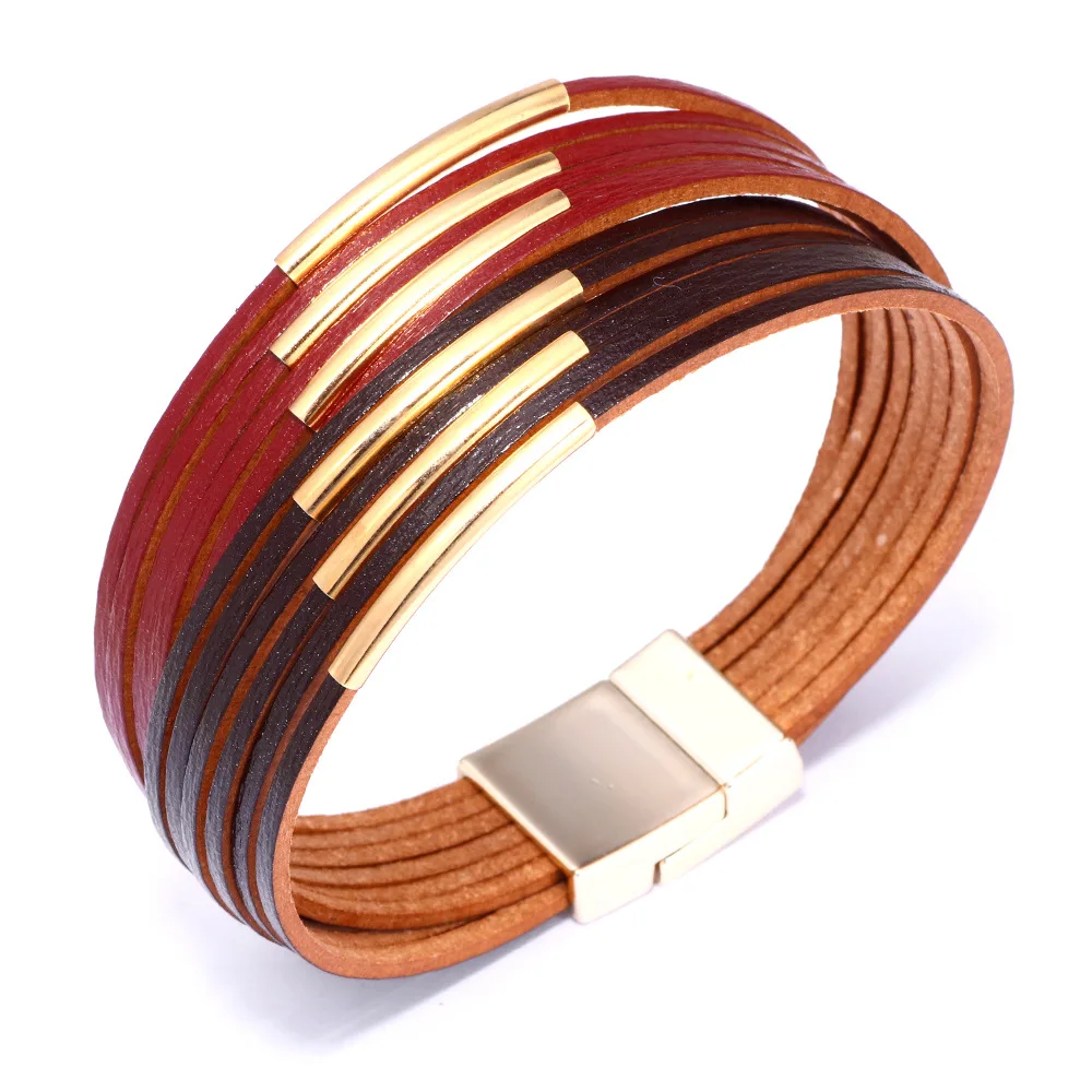 

2021 New Boho Thin Strip Multilayer Leather Bracelets for Women Fashion Multicolor Shred Wrap Bracelet Simple Unisex Jewelry