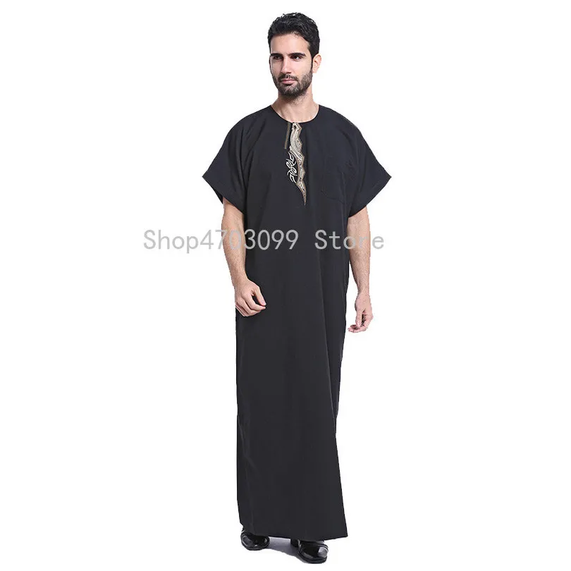 Мусульманская Мода Jubba Thobe с коротким рукавом мусульманская мужская одежда