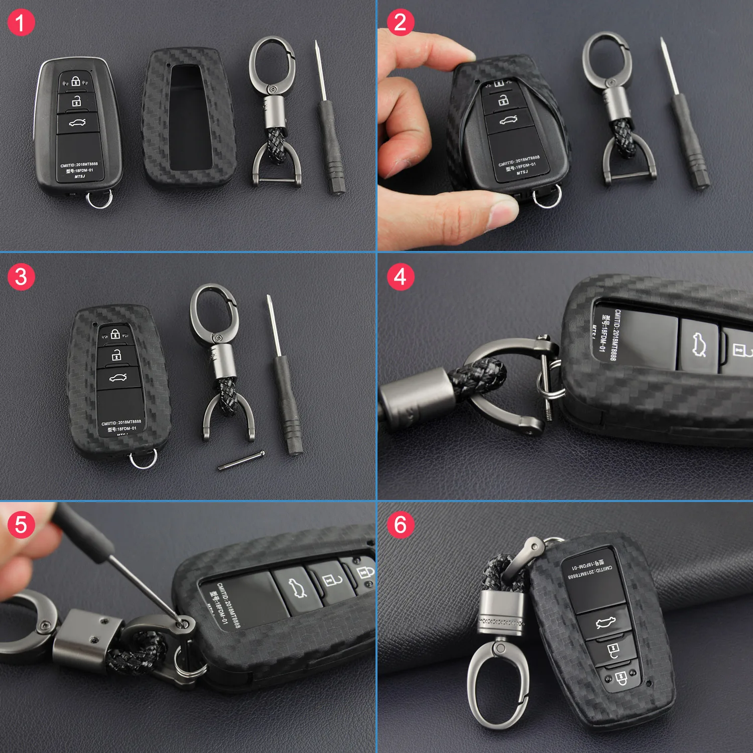 

Carbon Fiber Smart Car Key Fob Chain Ring Cover Case Holder For Toyota Camry C-HR Prius GT 86 RAV4 Avalon Corolla Hatchback