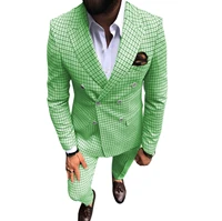 men suits for wedding 2022 double breasted blazer plaid tuxedo men 2 pieces mint green groomsmen suits blazerpants