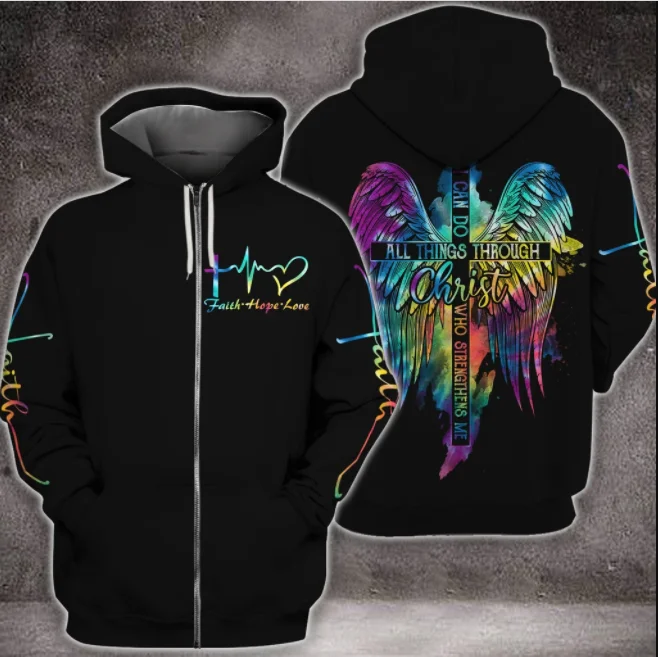 

Brand hoodie Jesus tattoo, 3D printing men's sweatshirt Harajuku streetwear zipper pullover jacket casual sportswear model-53