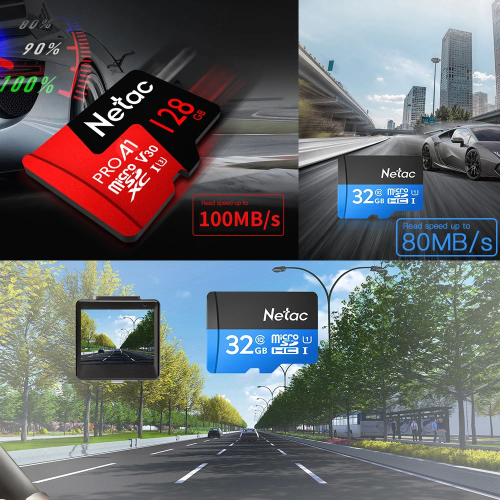 Netac класса 10 32 Гб 64 ГБ Micro SD карта скорости чтения до 100 МБ/с. видео 16GB 128GB 256GB TF флэш