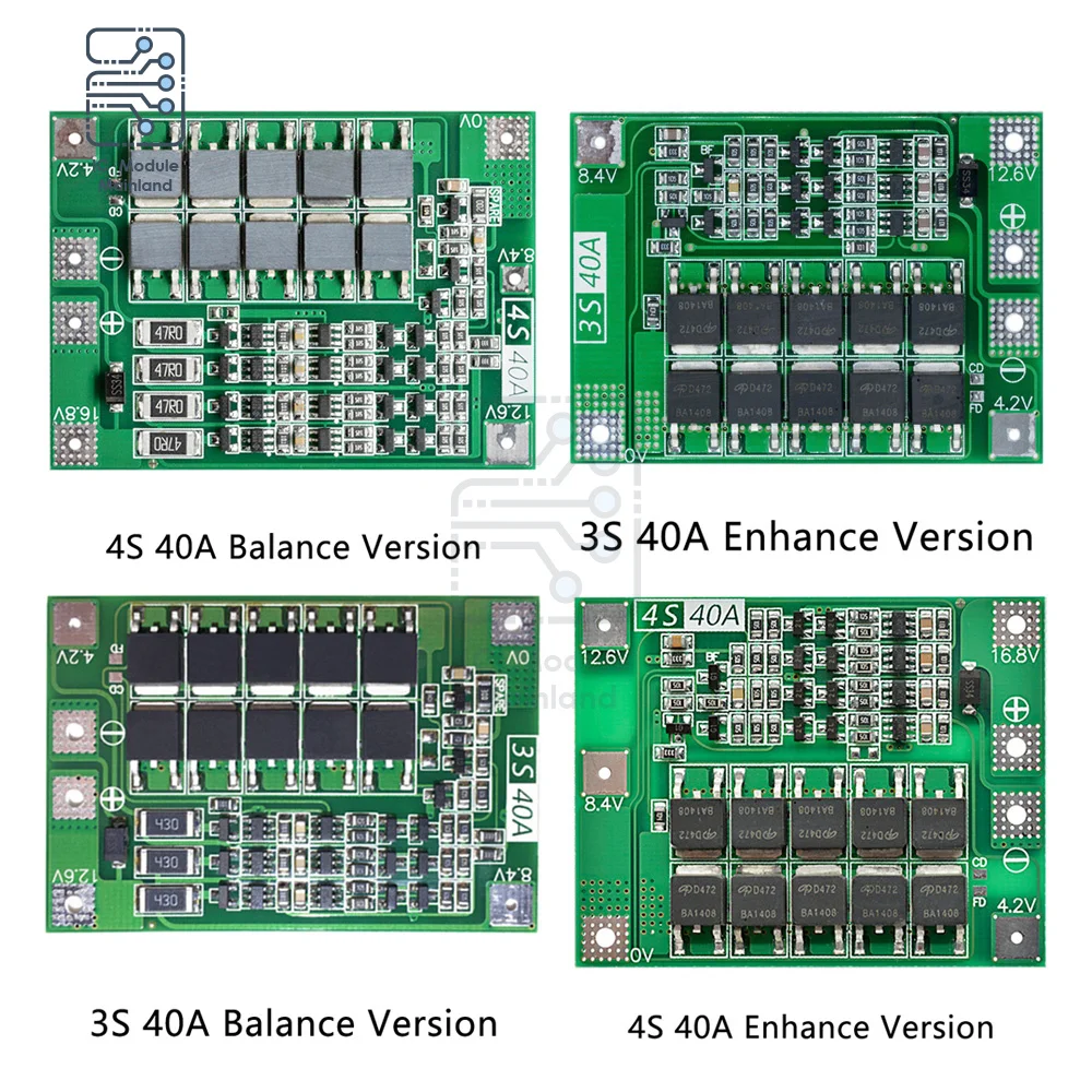 BMS 3S 4S 40A 18650 Защитная плата литий ионной литиевой батареи с балансирующим