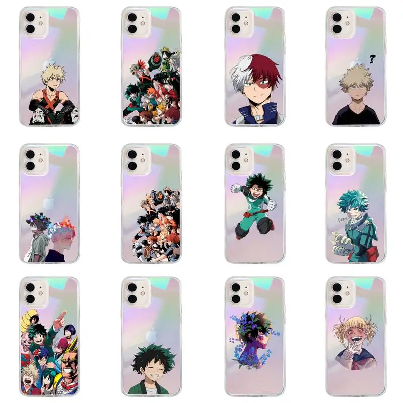 

My Hero Academia Phone Case for iPhone huawei P 7 8 9 11 12 10 30 40 S X XS XR MINI Pro Max Plus laser Transparent Glitter