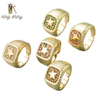 king shiny trendy star open copper rings luxury 18k gold plated cubic zirconia adjustable finger rings birthday gifts for girls