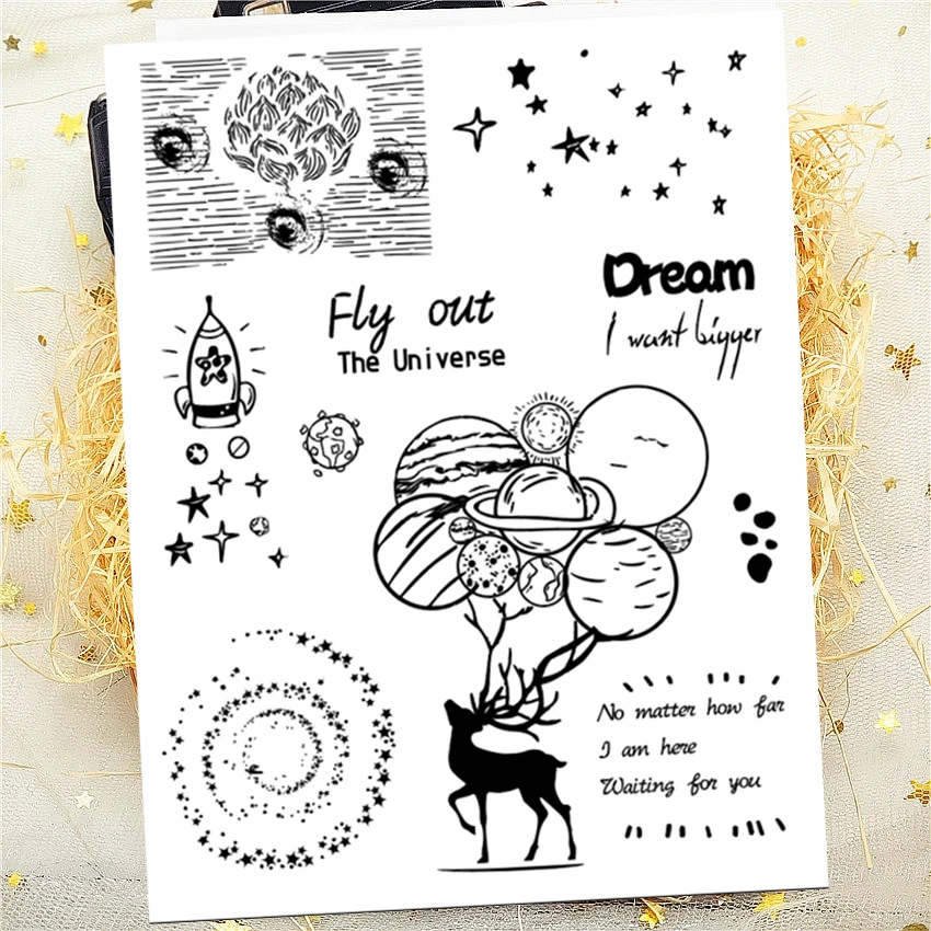 14x18 см планета олень прозрачный печать прозрачные наклейки силиконовый валик для