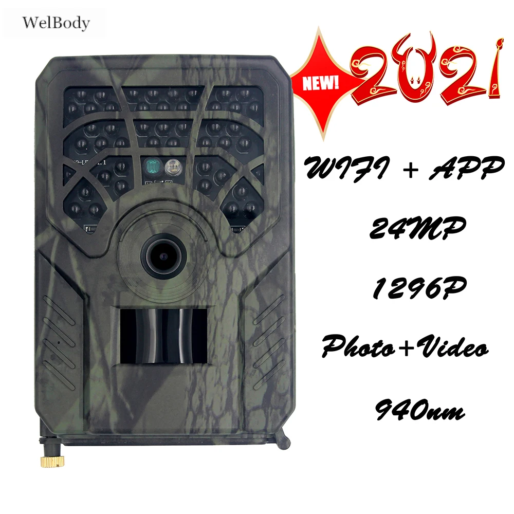 

WiFi APP Trail Camera 24MP 1296P Night Vision Hunting Camera with 940nm IR LED Game Motion IP54 for Monitoring Wildlife Animal