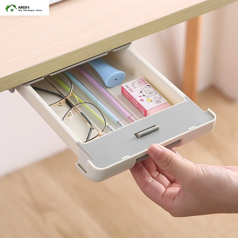 

29x15CM Under Desk Drawer Type Key Storage Box Desk Top Student Stationery Box Desk Bottom Hanging Hidden Pen Case