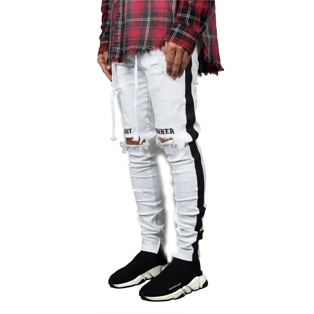 Новые модные обтягивающие мужские стильные рваные брюки байкерские узкие прямые