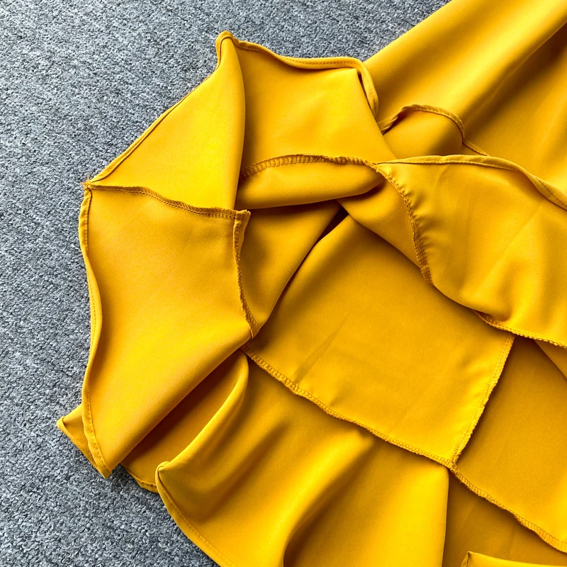 

FMFSSOM Summer Spring Spaghetti Strap Slash Neck Ruffles Lace-Up Irregular A-line High Waist Women Female Pink Black Midi Dress