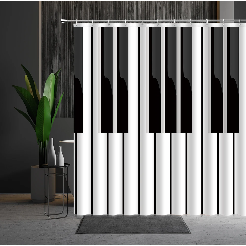 

Printed Shower Curtain Black And White Piano Keys Music Flower For Bathroom Curtains Home Decor Supplies Bath Screen Washable