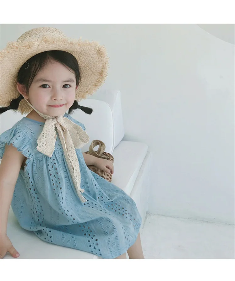 Кружевное платье принцессы для девочек Новинка лета 2019 детское однотонное