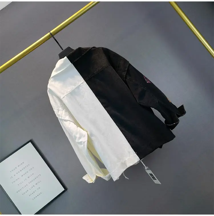 

Fashionable Contrast Color Matching Patterned Denim Jacket Women's 2021 Spring Autumn Jeans Coat New Large Size Loose Slim Tops